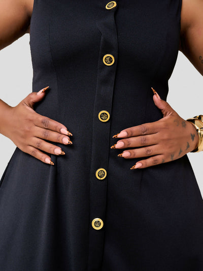 Plainchic Gold Button Dress - Black