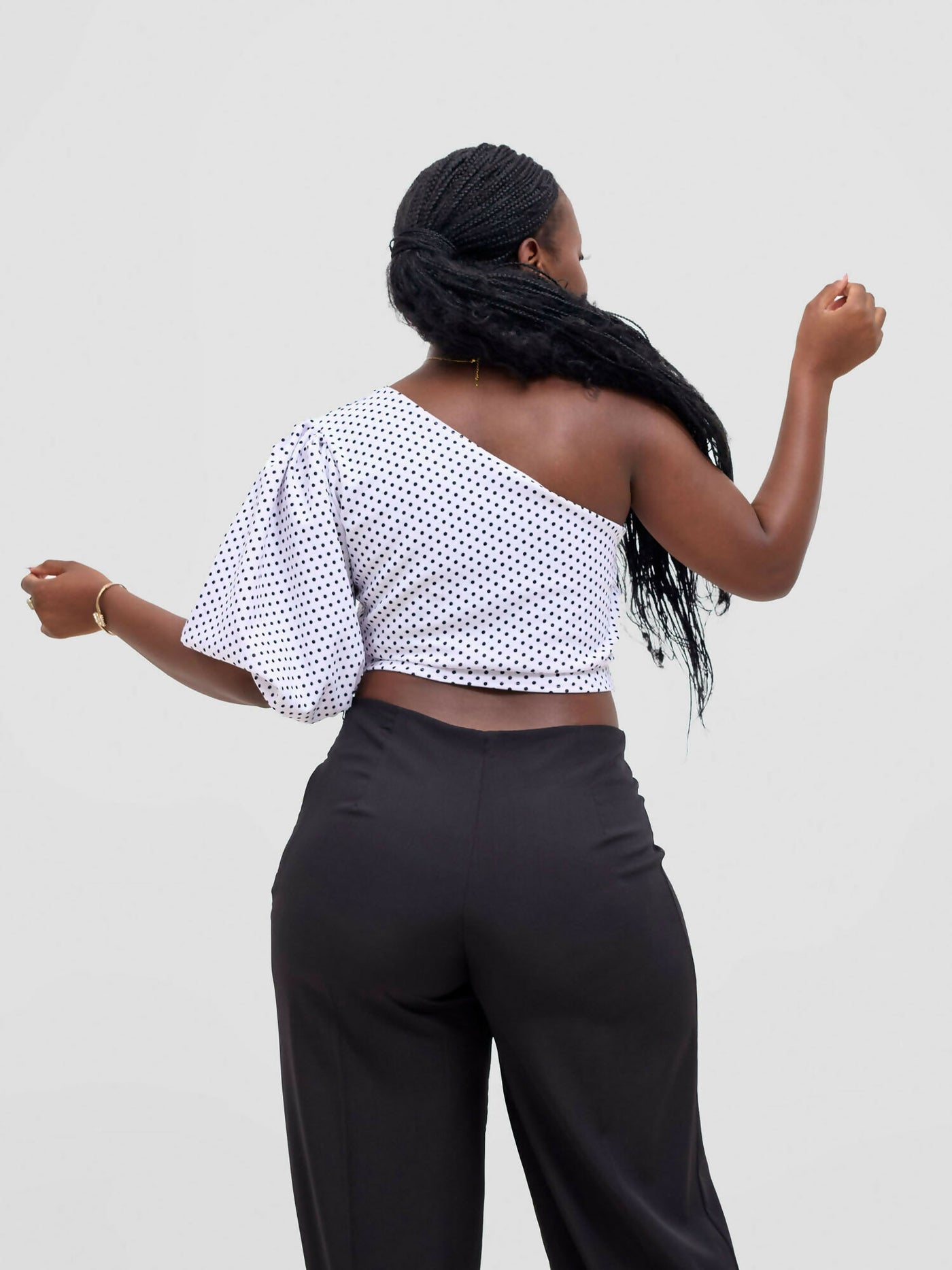 Chic Clique One Hand Polka Dot Top - White - Shopzetu