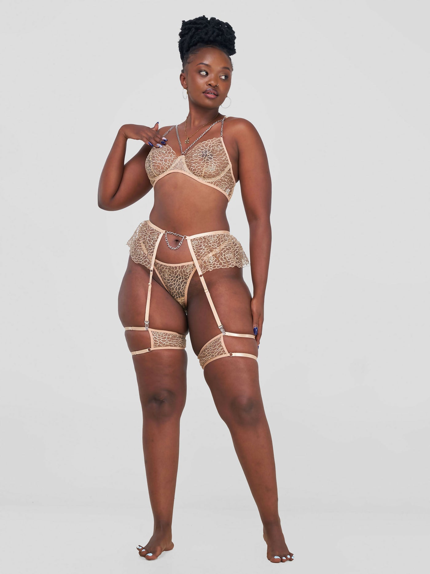 4-Piece Lace Lingerie Set - Black
