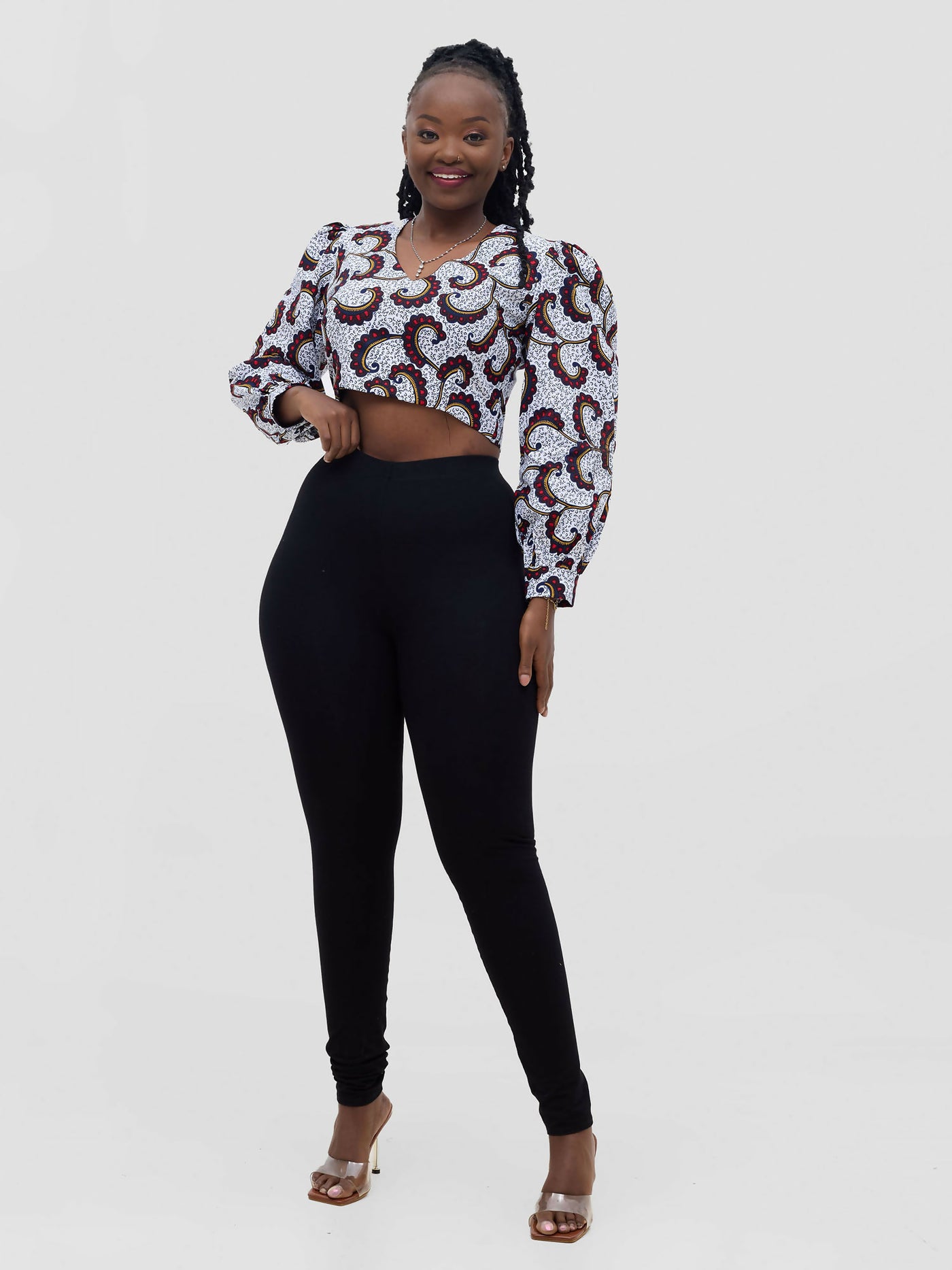 Gravio Fashions Gemini Crop Top - White / Brown - Shopzetu