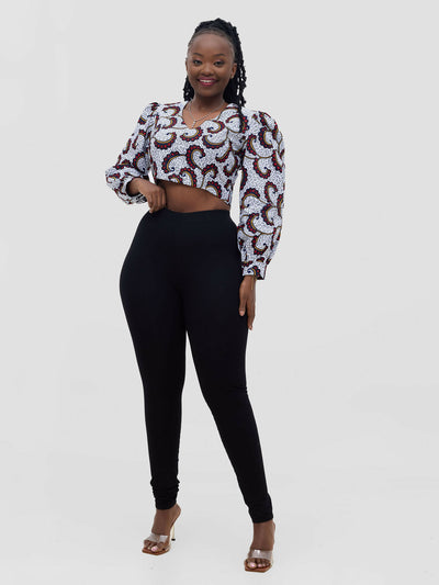 Gravio Fashions Gemini Crop Top - White / Brown - Shopzetu