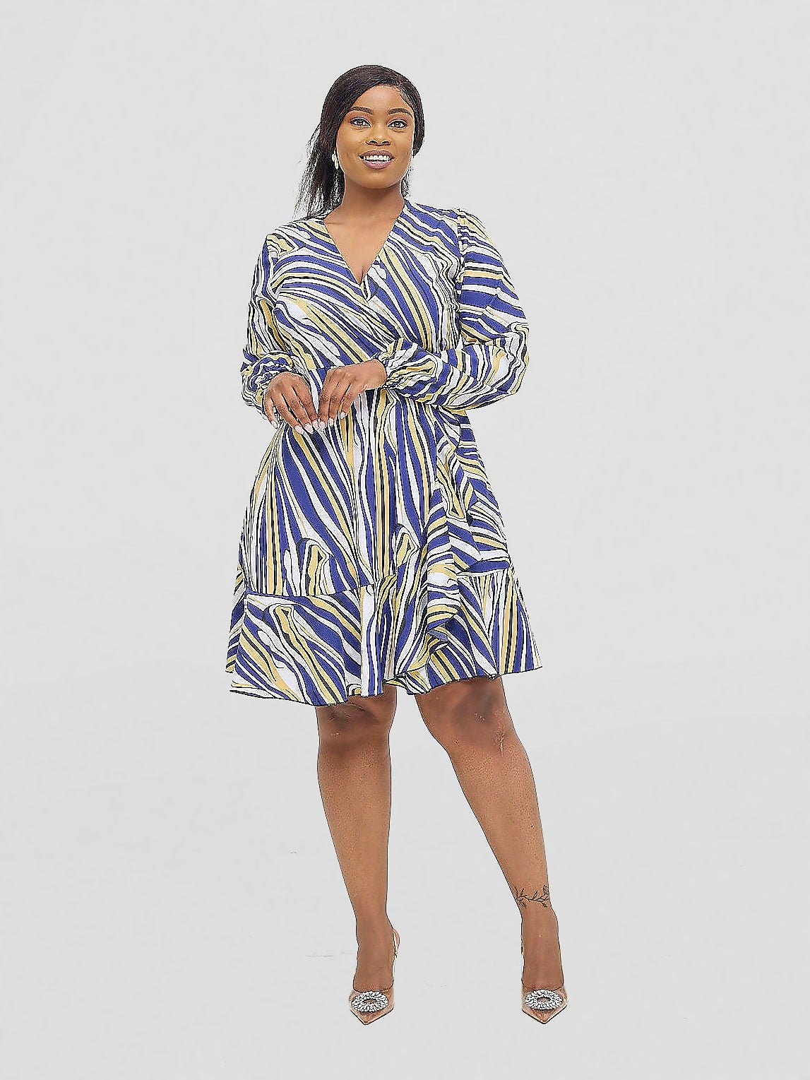 Salok Wear Kyra Wrap Dress - Blue Print - Shopzetu