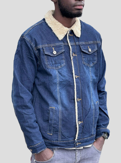 Stylish Brothers Fur Denim Jacket - Blue - Shopzetu