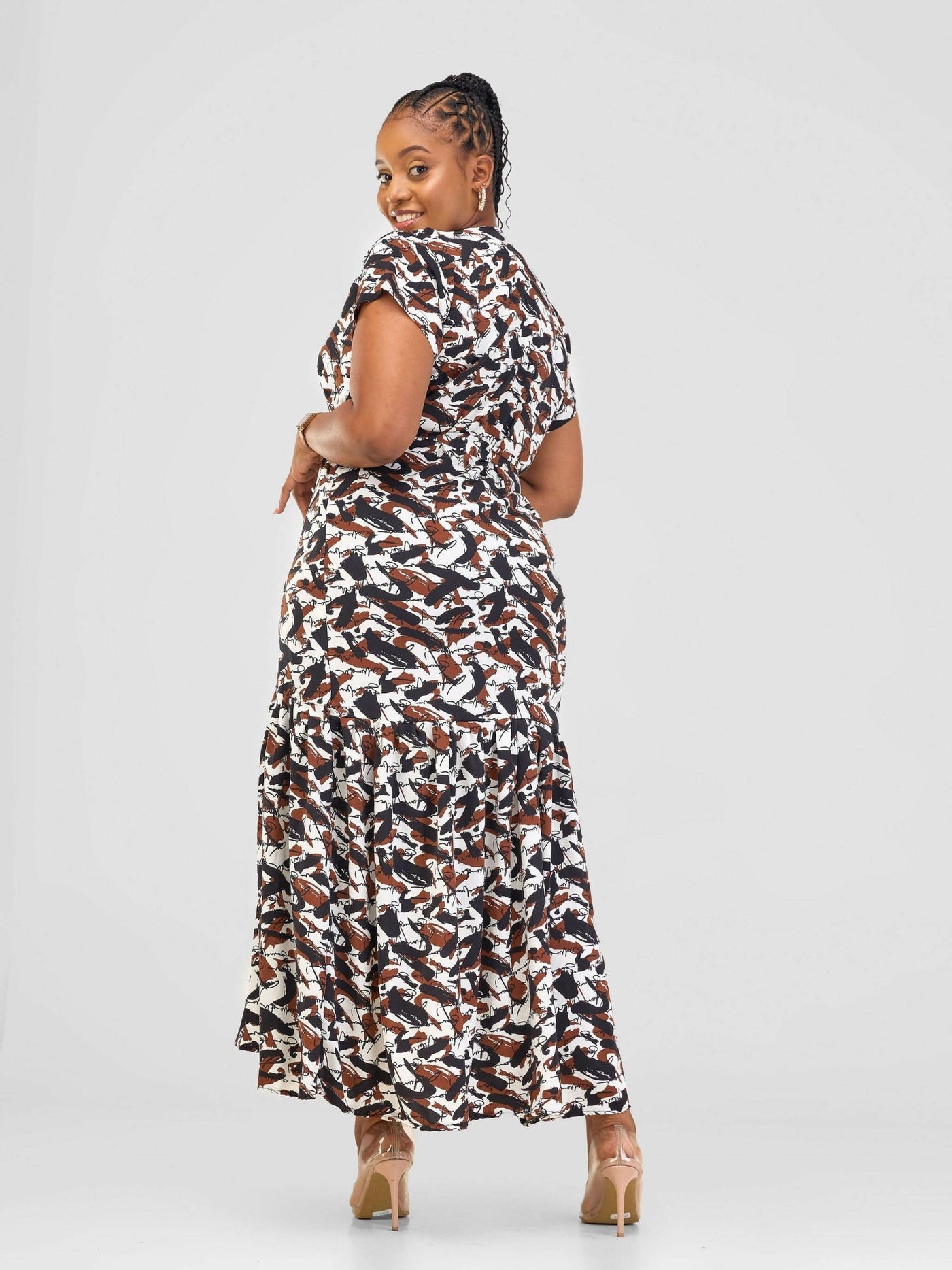 Phyls Collections Keru Maxi Dress - Brown Print - Shopzetu