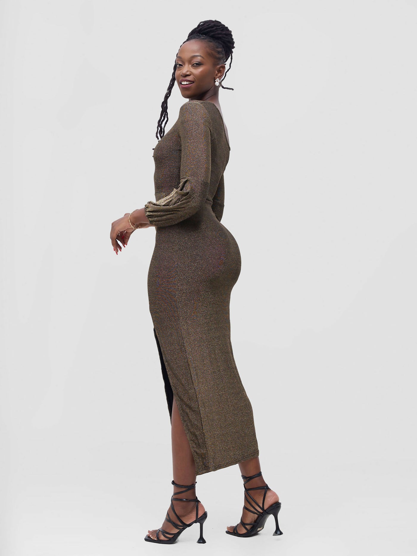 Stylish Sisters Bodycon Shimmering Dress - Brown - Shopzetu