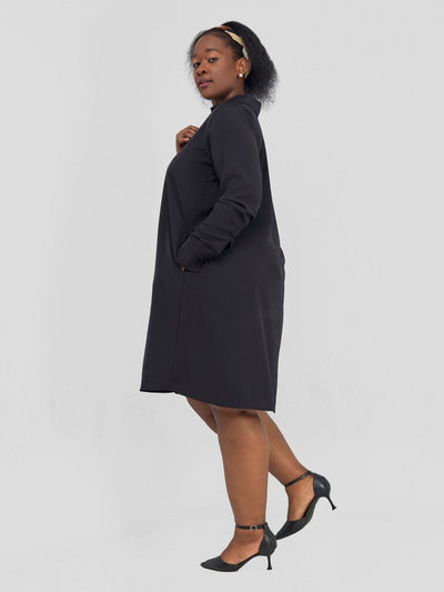 Vivo Yumi Long Sleeve Tent Shirt Dress - Black - Shopzetu