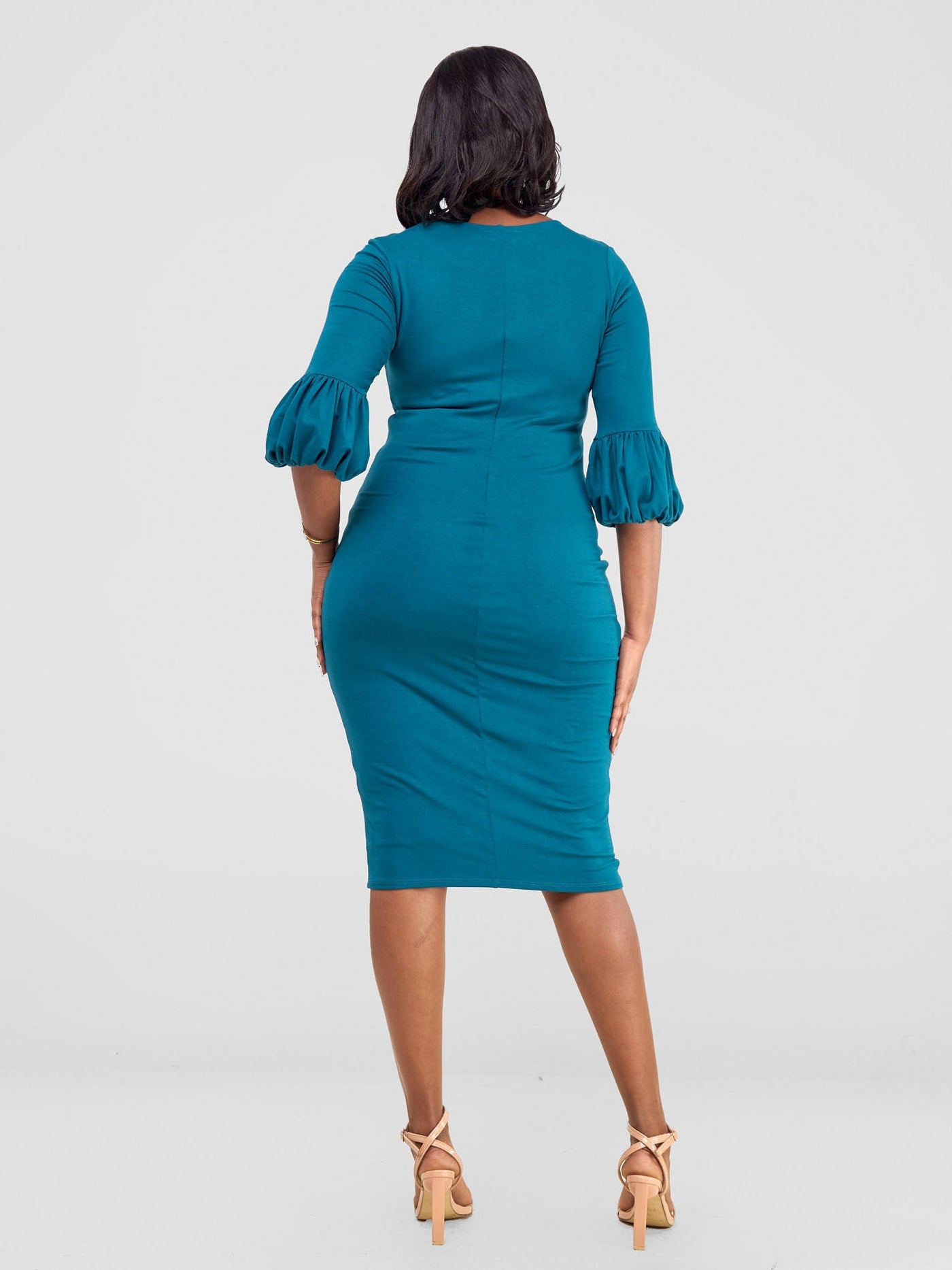 Basic Puff Sleeved Bodycon - Teal - Shopzetu