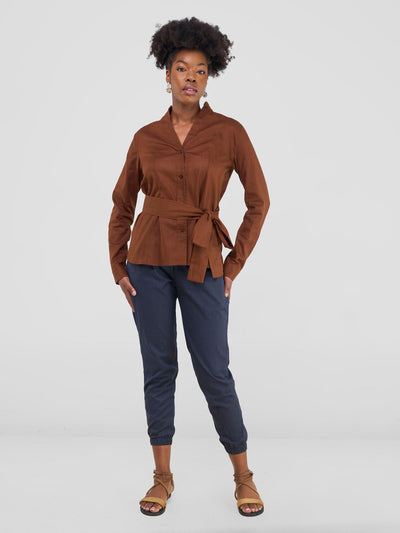 Safari by Vivo Savannah Chinese Collar Shirt - Chocolate
