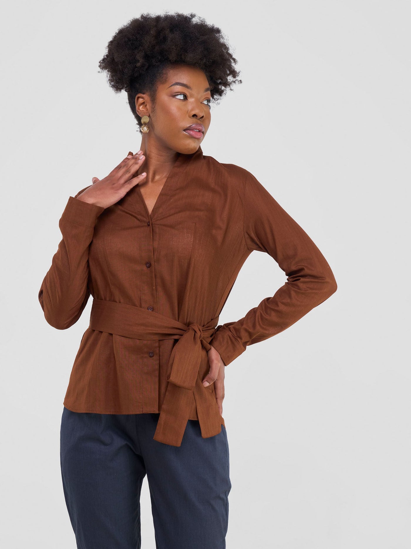 Safari by Vivo Savannah Chinese Collar Shirt - Chocolate