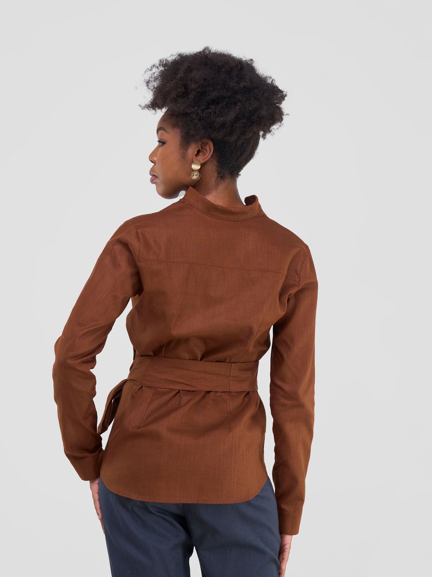 Safari by Vivo Savannah Chinese Collar Shirt - Chocolate