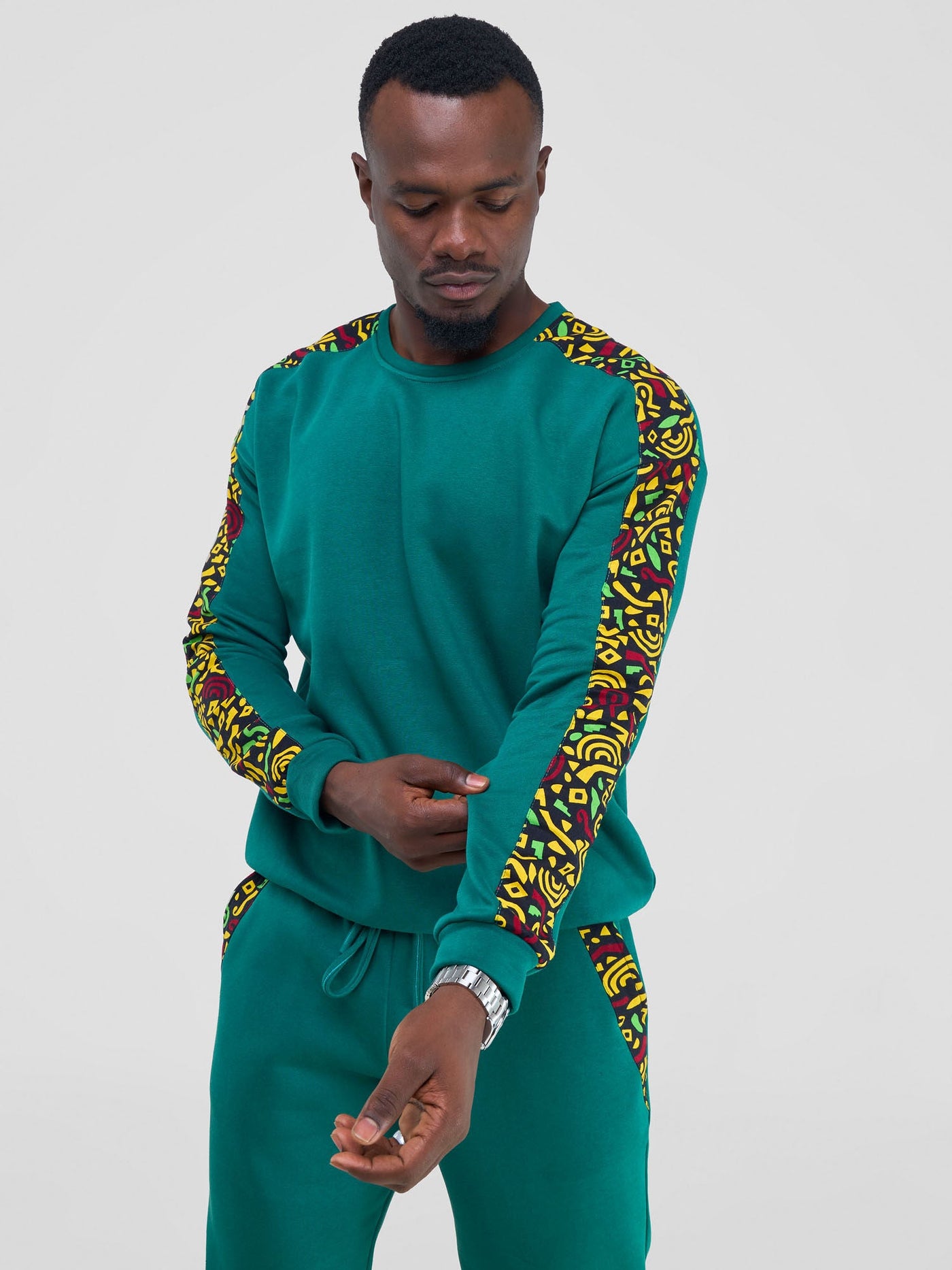 Safari by Vivo Kitenge Men's Sweat Pants - Teal/ Tafo Print