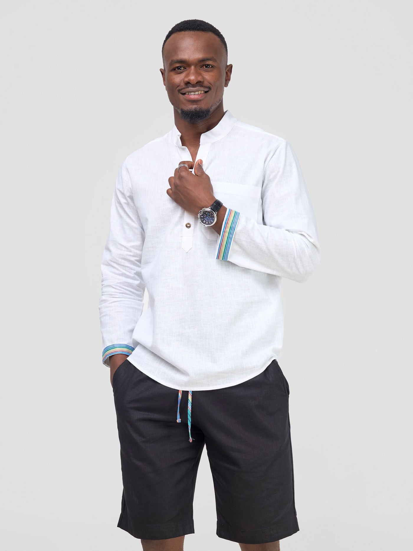 Safari by Vivo Savannah Men's Half Placket  Shirt - White