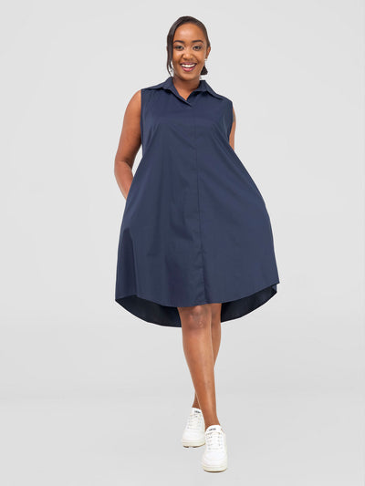 Safari by Vivo Kaya Sleeveless Tent Shirt Dress - Navy Blue