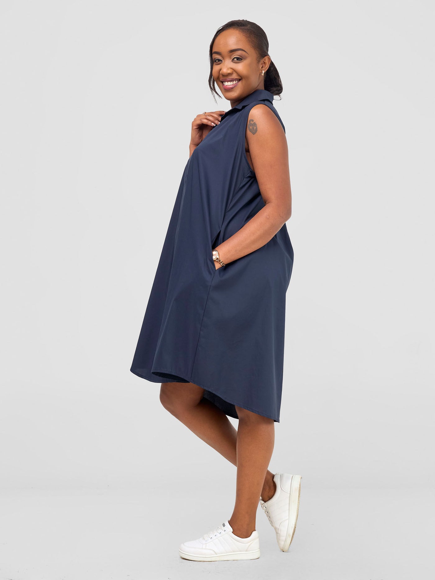 Safari by Vivo Kaya Sleeveless Tent Shirt Dress - Navy Blue
