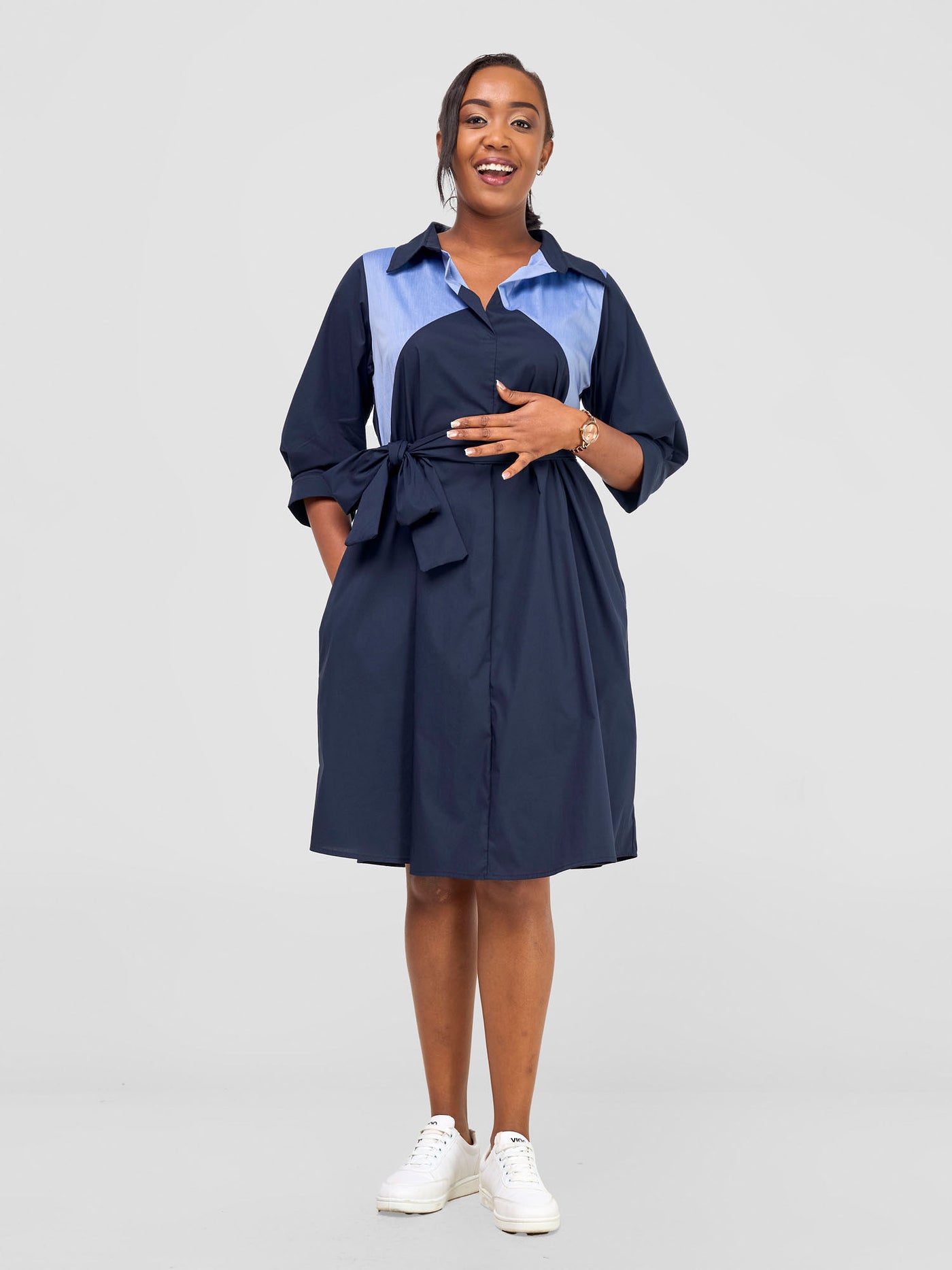 Safari by Vivo Lira Front Panelled Shirt Dress - Navy / Blue