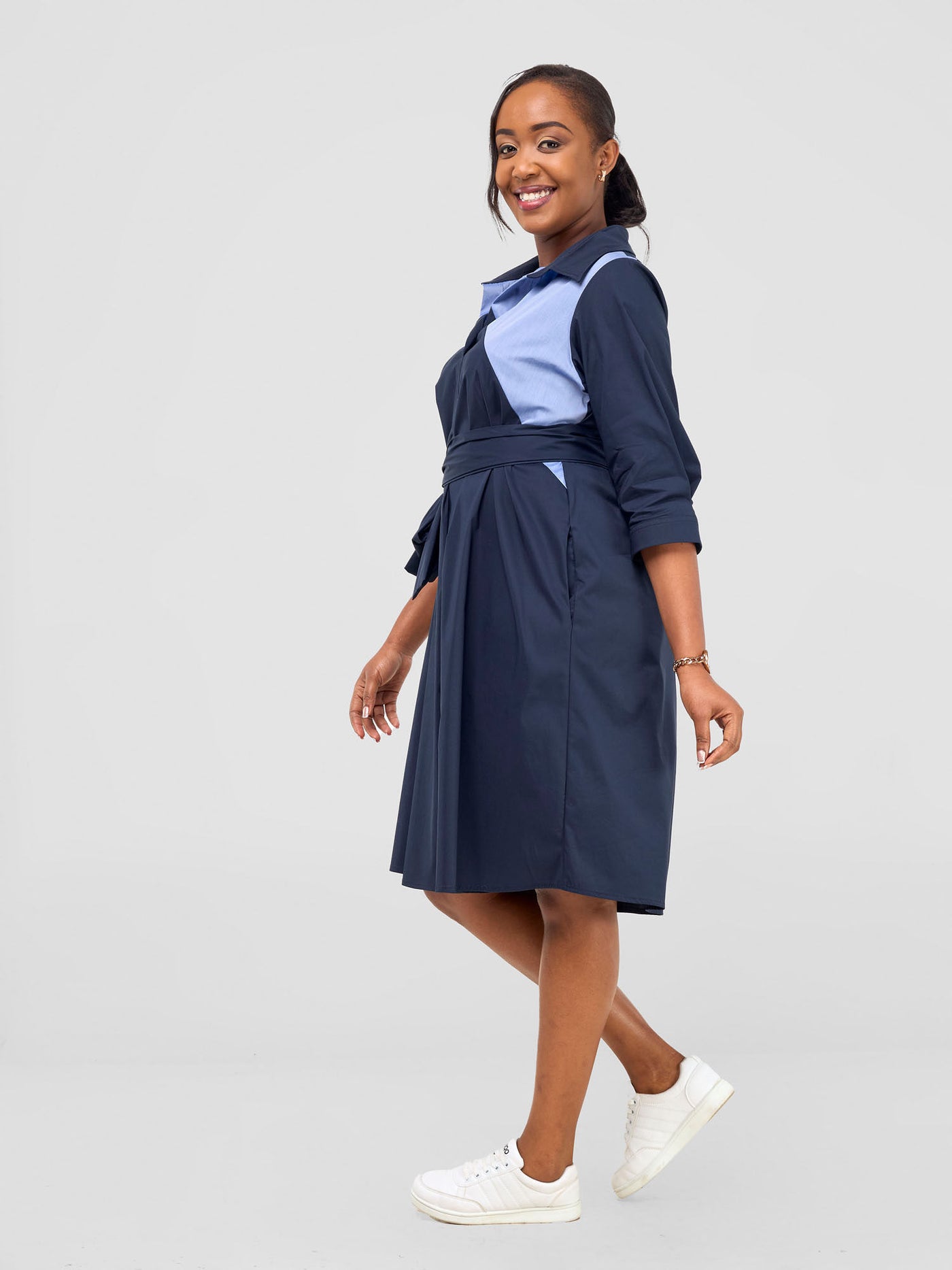 Safari by Vivo Lira Front Panelled Shirt Dress - Navy / Blue