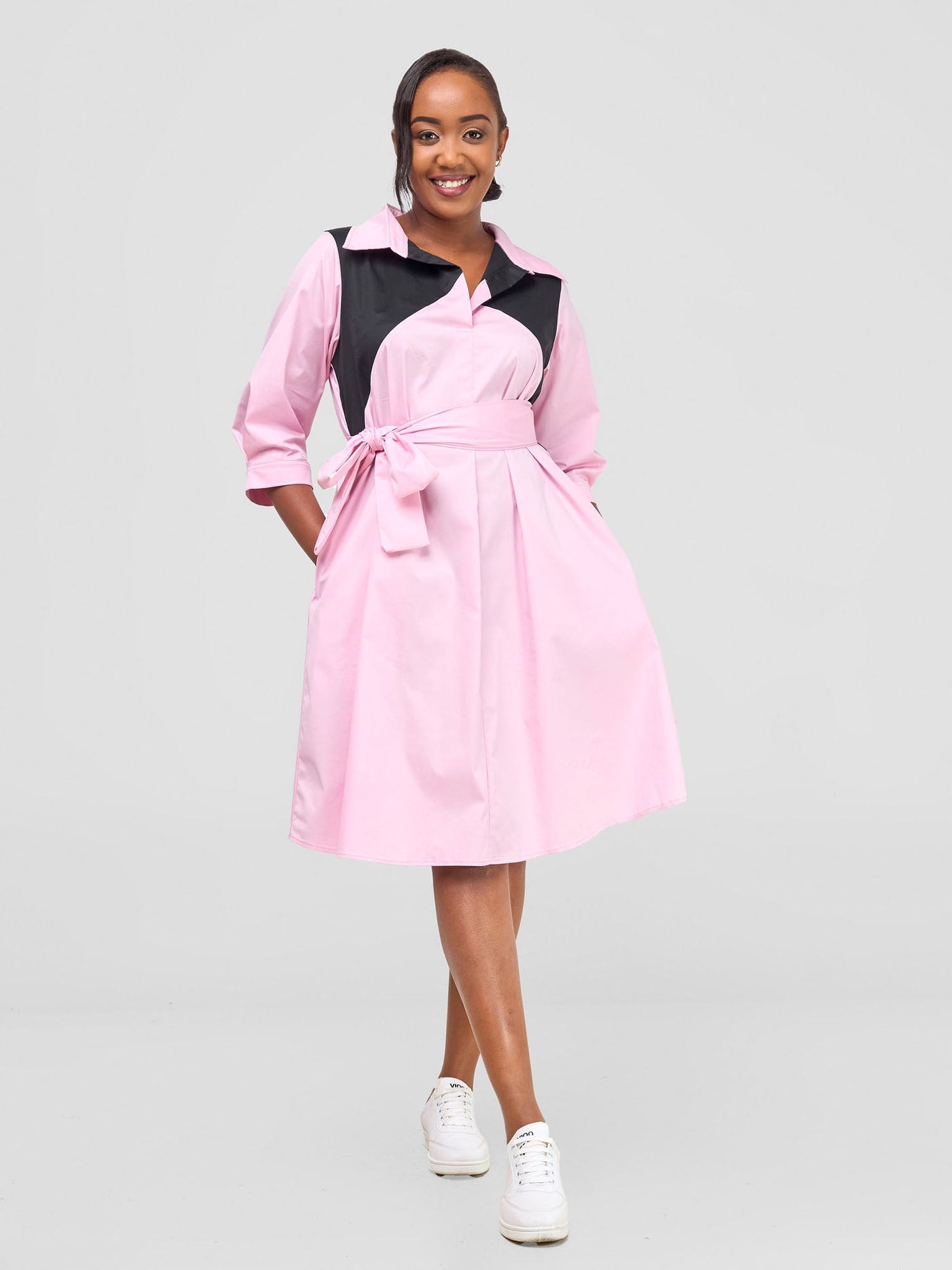 Safari by Vivo Lira Front Panelled Shirt Dress - Pink / Black