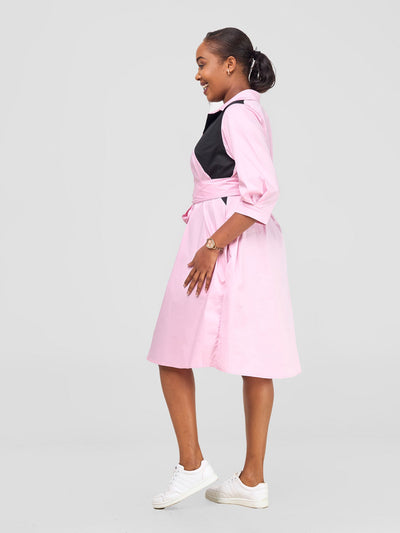 Safari by Vivo Lira Front Panelled Shirt Dress - Pink / Black