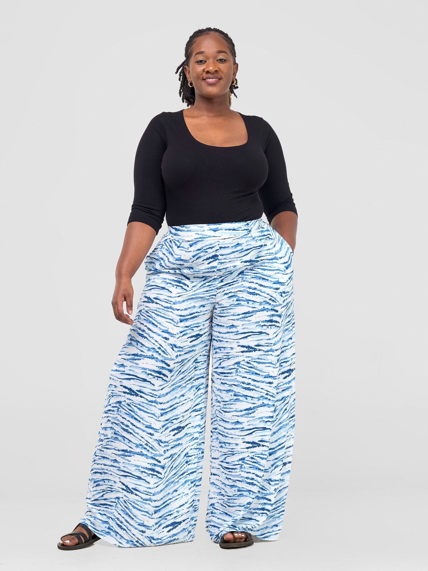 Vivo Basic Crepe Pants - Blue / White Print - Shopzetu