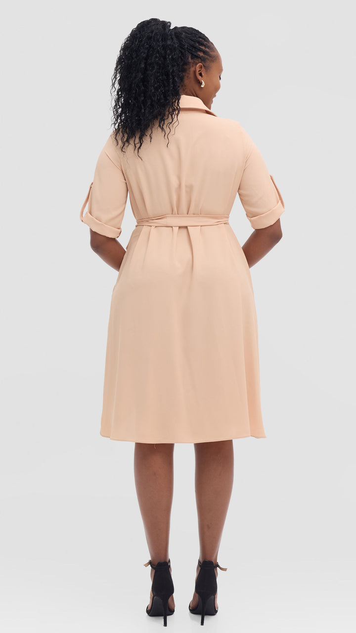 Vivo Ava 3/4 Sleeve Tent Shirt Dress in Crepe - Beige