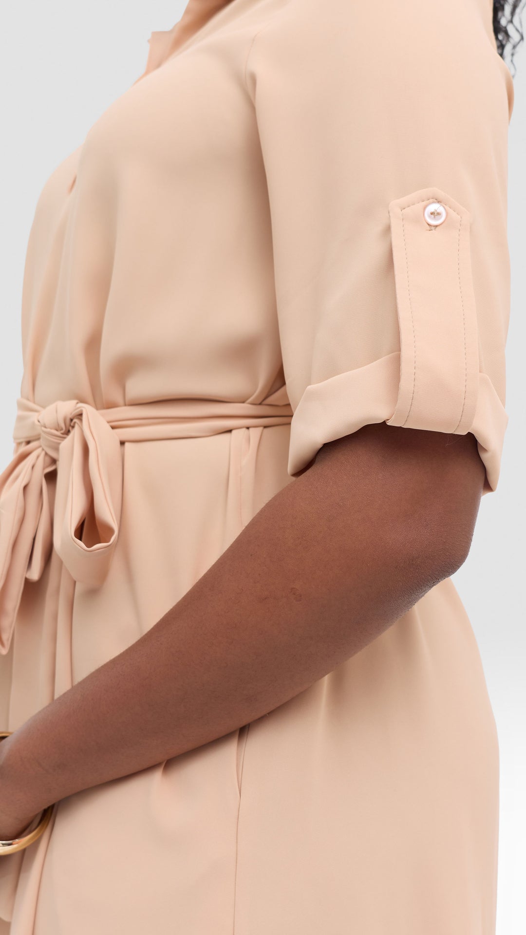 Vivo Ava 3/4 Sleeve Tent Shirt Dress in Crepe - Beige