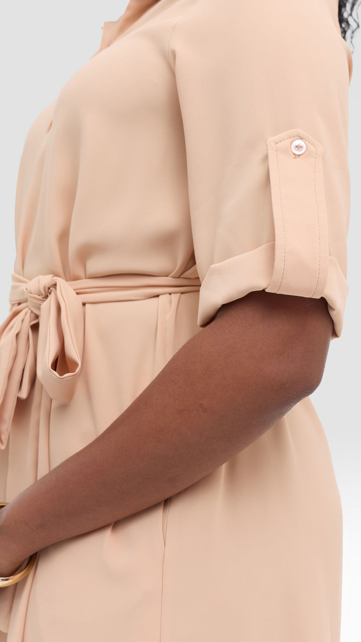 Vivo Ava 3/4 Sleeve Tent Shirt Dress in Crepe - Beige