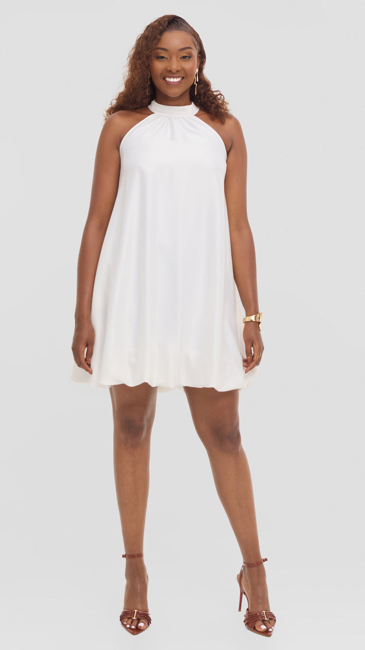 Vivo Iyana Bubble Mini Dress in Satin - White