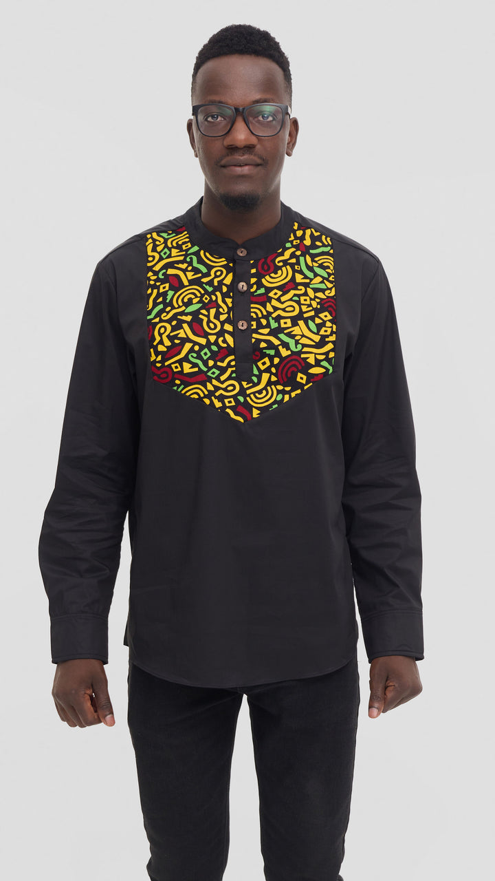 Safari Men's Short Sleeve Shirt - Black / Chari Print