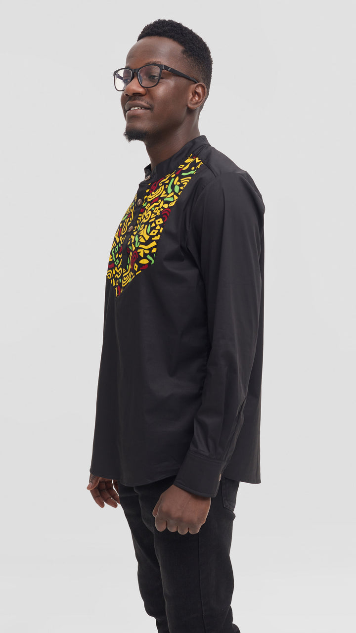 Safari Men's Short Sleeve Shirt - Black / Chari Print