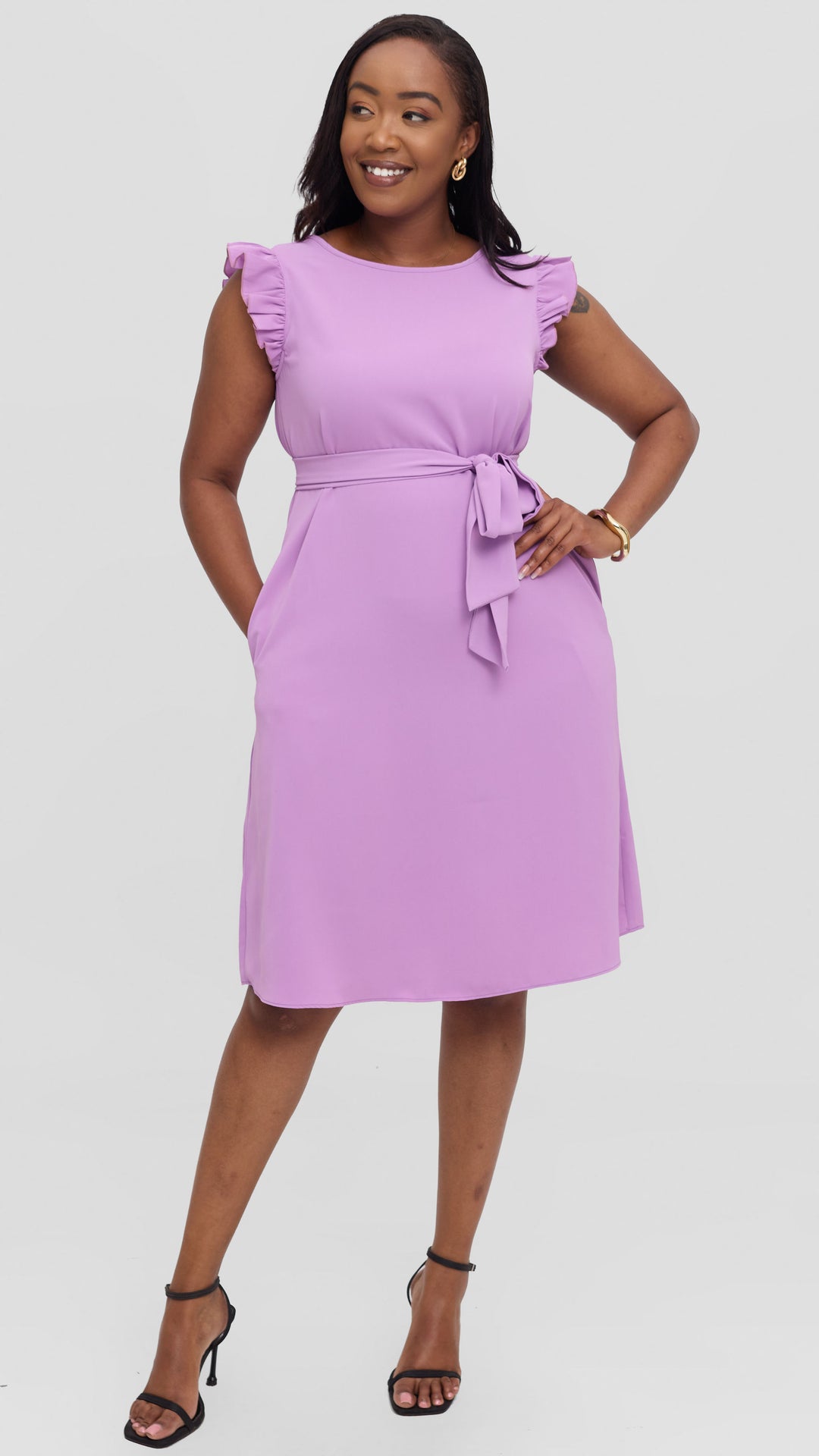 Vivo Nasinka A-Line Knee Length Dress In Crepe - Blush Plum