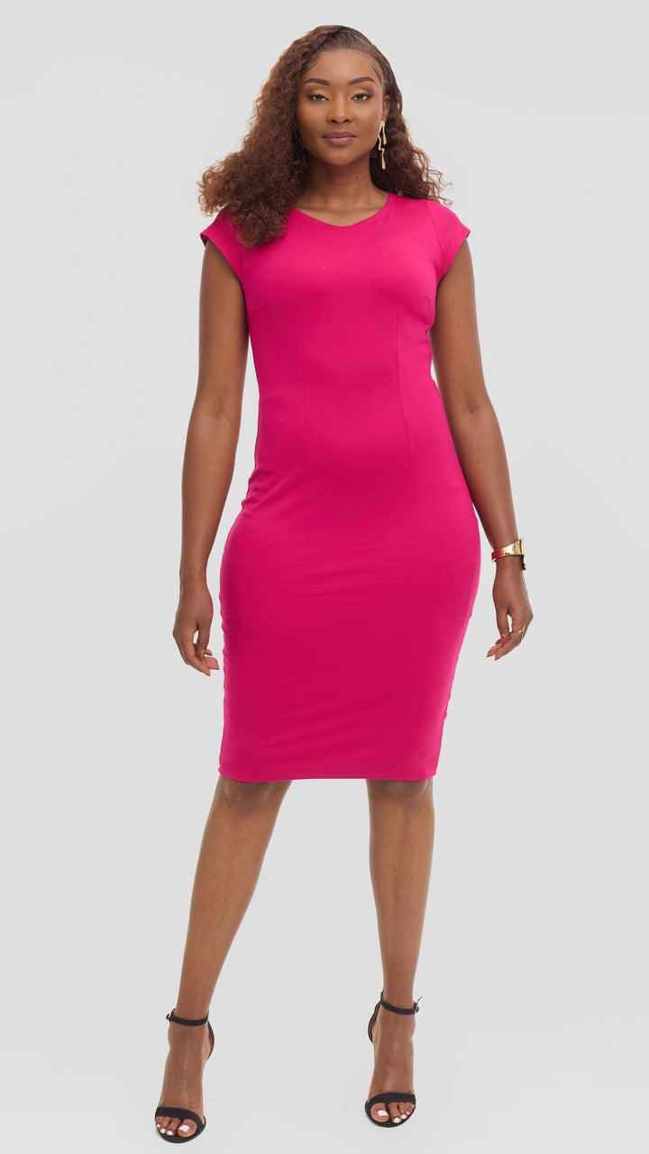 Vivo Tanda Cap Sleeve Sheath Dress in Ponte - Fuschia