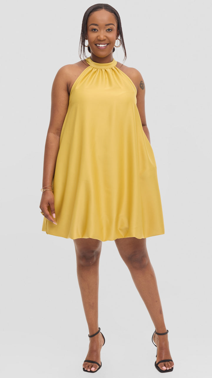 Vivo Iyana Bubble Mini Dress in Satin - Light Yellow