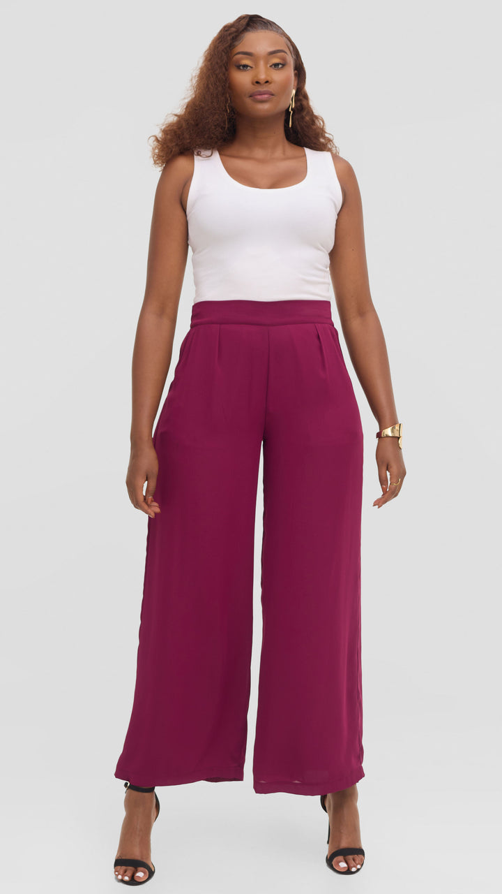 Vivo Asha Wide Leg Pants in Chiffon - Mulberry