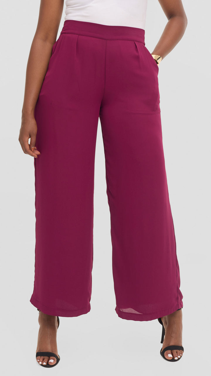 Vivo Asha Wide Leg Pants in Chiffon - Mulberry