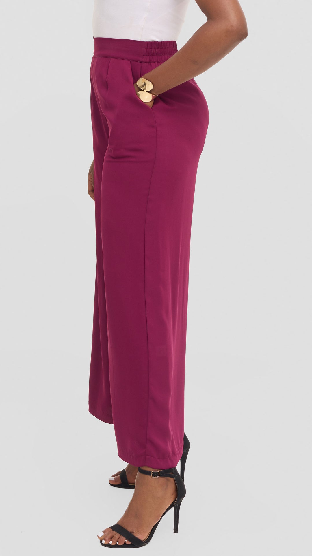 Vivo Asha Wide Leg Pants in Chiffon - Mulberry