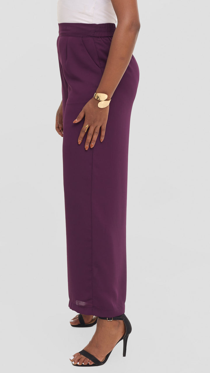 Vivo Asha Wide Leg Pants in Chiffon - Burgundy