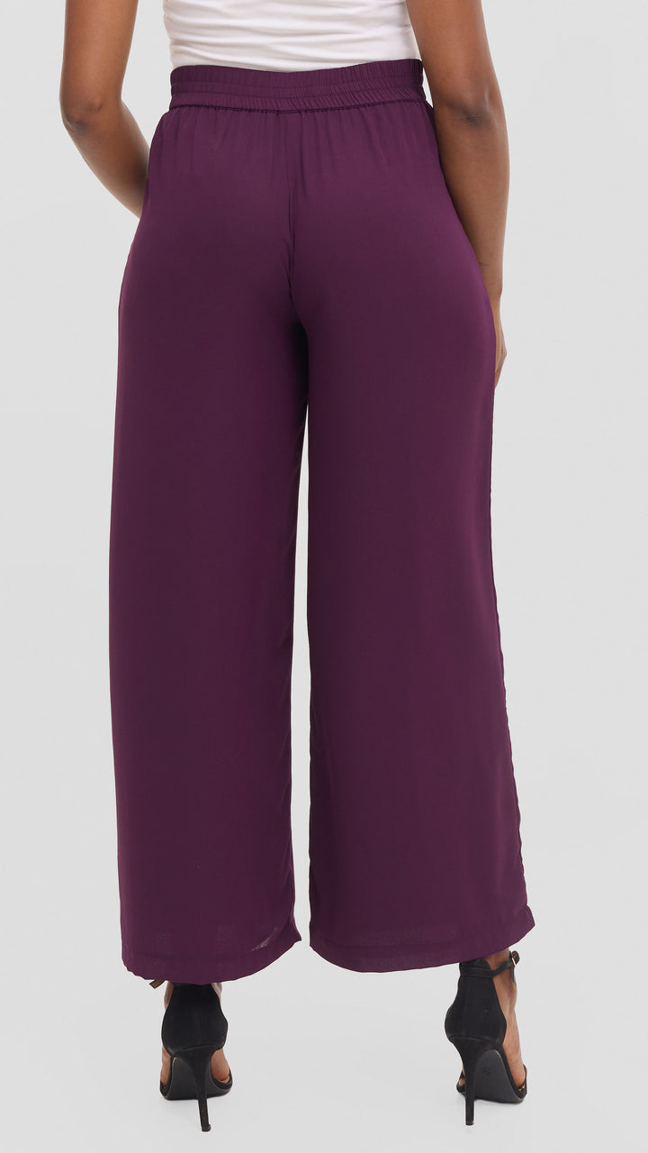Vivo Asha Wide Leg Pants in Chiffon - Burgundy