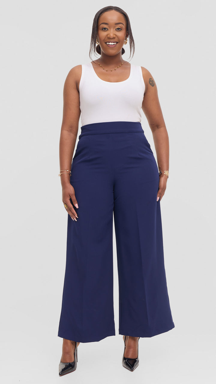 Vivo Wide Leg Pants in Crepe - Navy