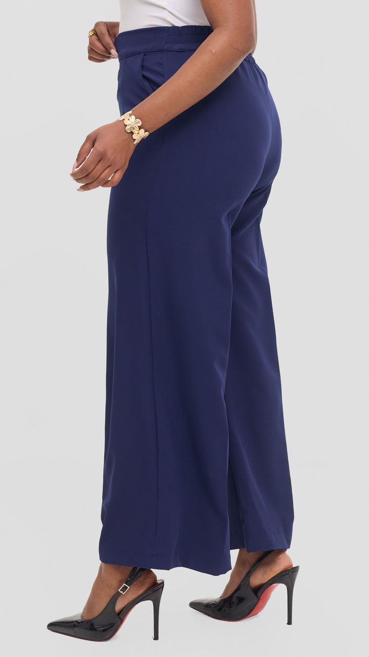 Vivo Wide Leg Pants in Crepe - Navy