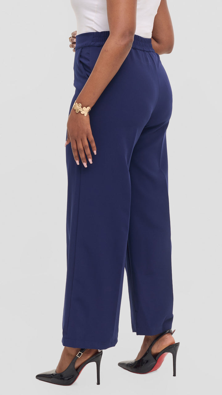 Vivo Wide Leg Pants in Crepe - Navy