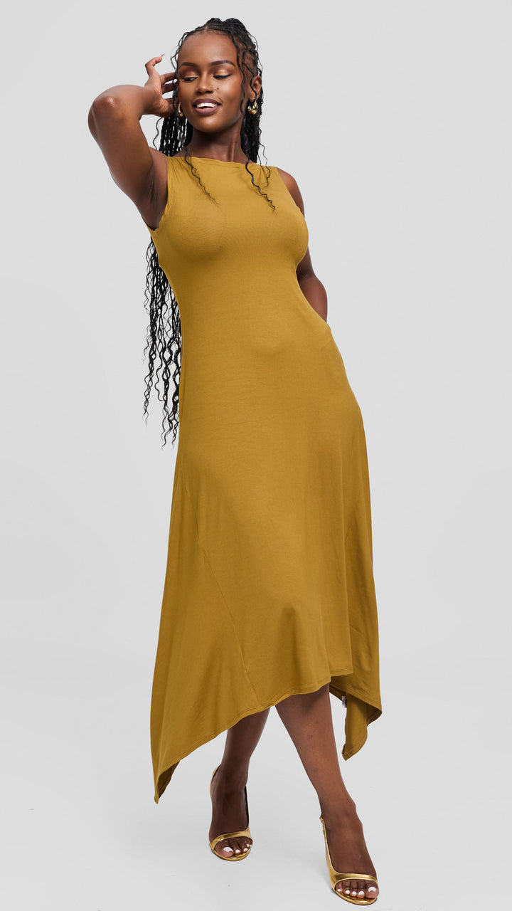 Vivo Sleeveless Godet Midi Dress in Jersey - Dark Olive
