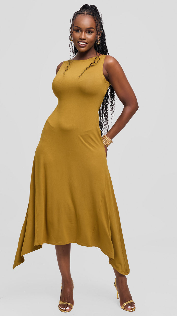 Vivo Sleeveless Godet Midi Dress in Jersey - Dark Olive