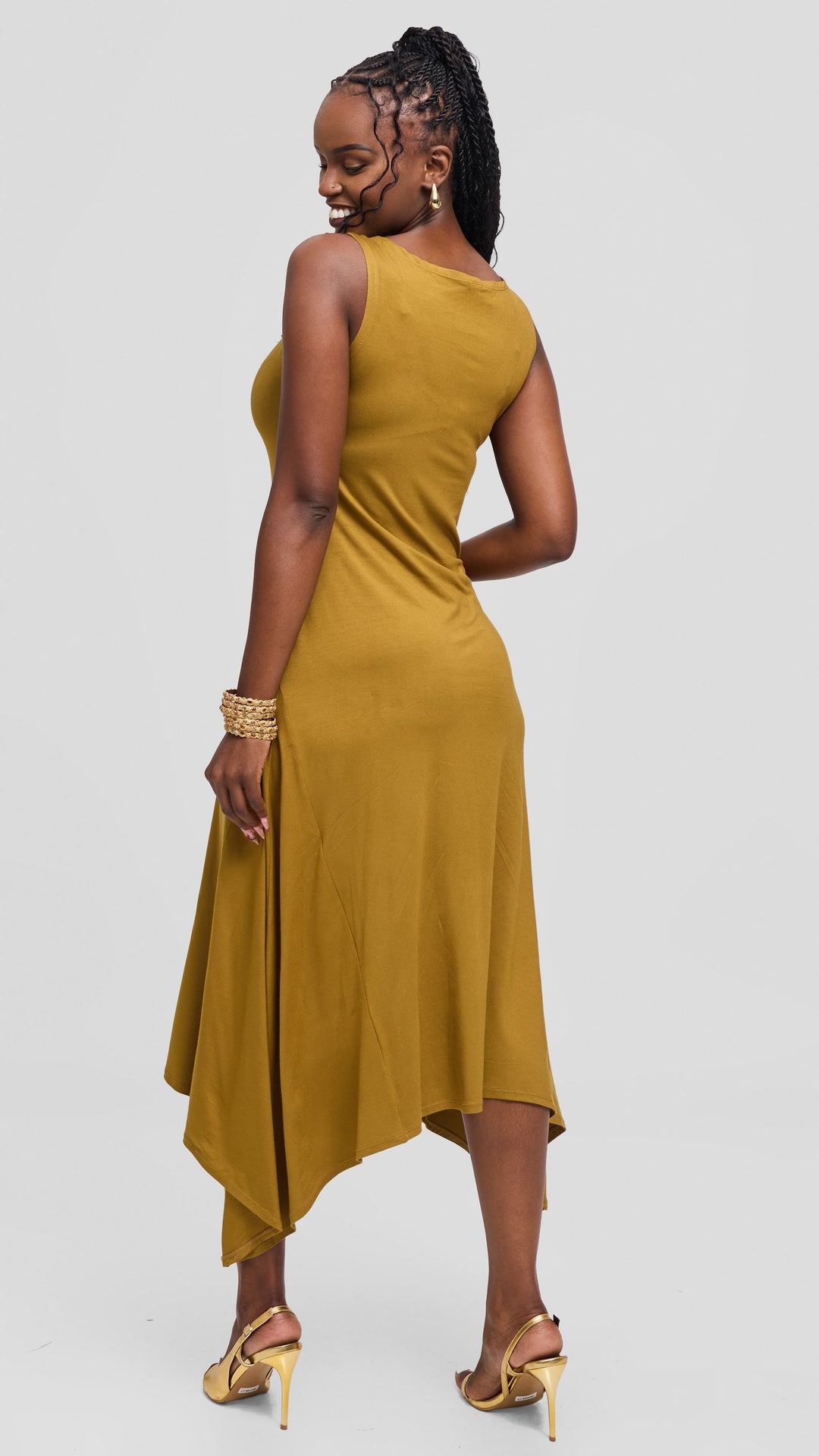 Vivo Sleeveless Godet Midi Dress in Jersey - Dark Olive