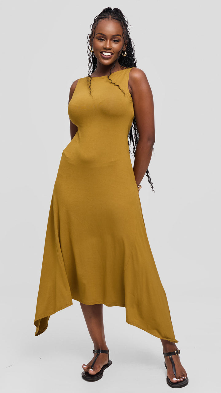 Vivo Sleeveless Godet Midi Dress in Jersey - Dark Olive