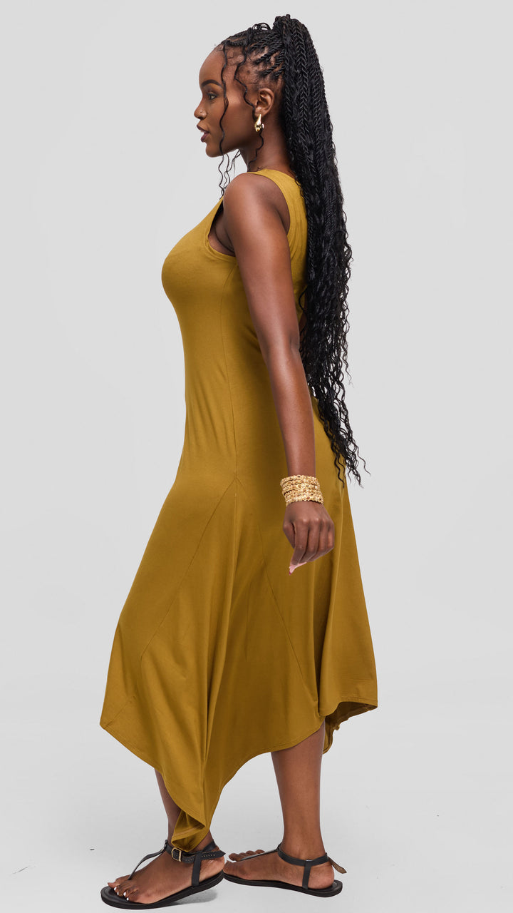 Vivo Sleeveless Godet Midi Dress in Jersey - Dark Olive