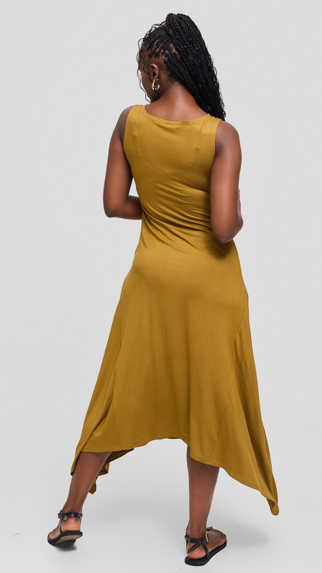 Vivo Sleeveless Godet Midi Dress in Jersey - Dark Olive