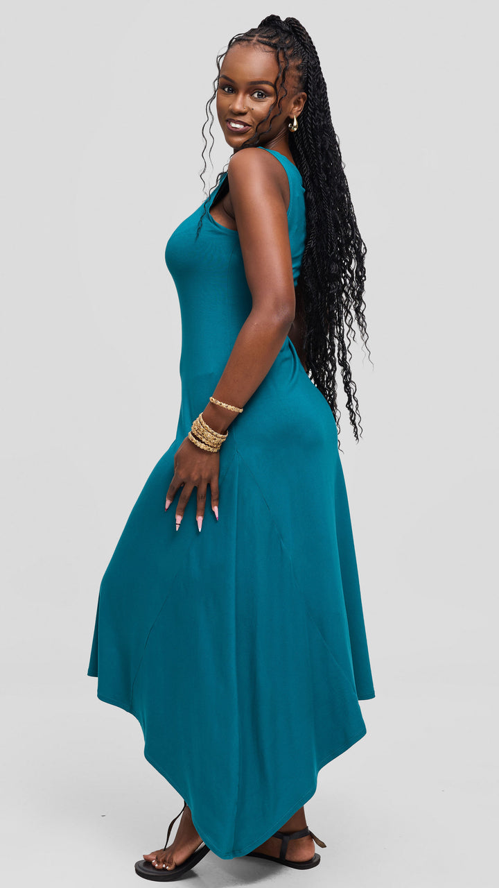 Vivo Sleeveless Godet Midi Dress in Jersey - Dark Teal