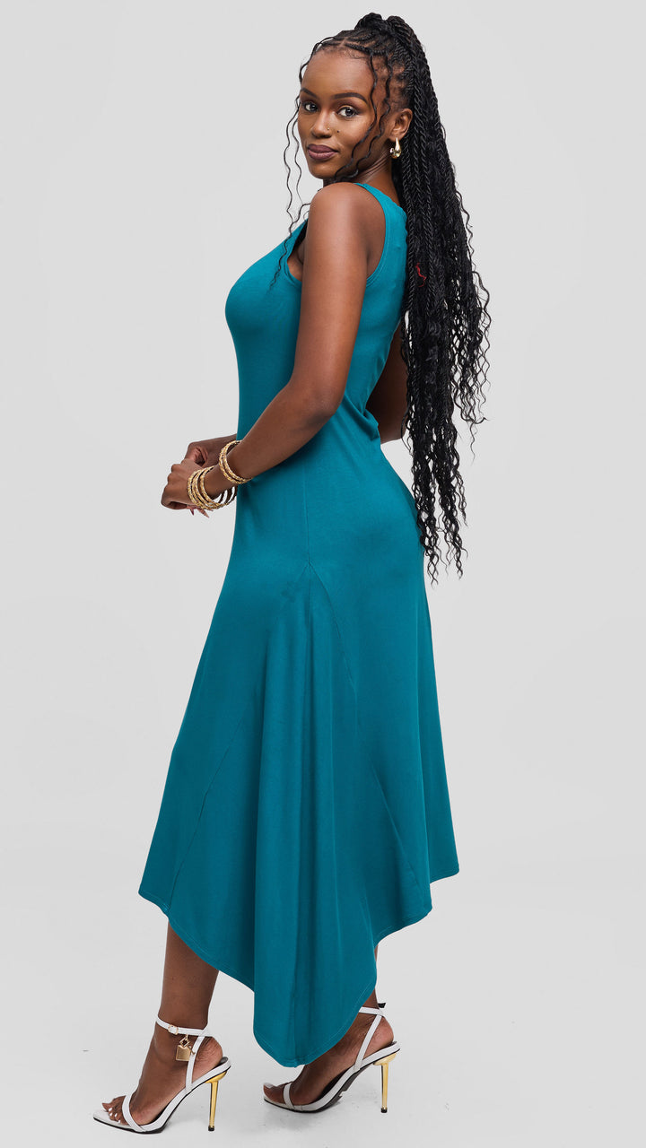 Vivo Sleeveless Godet Midi Dress in Jersey - Dark Teal