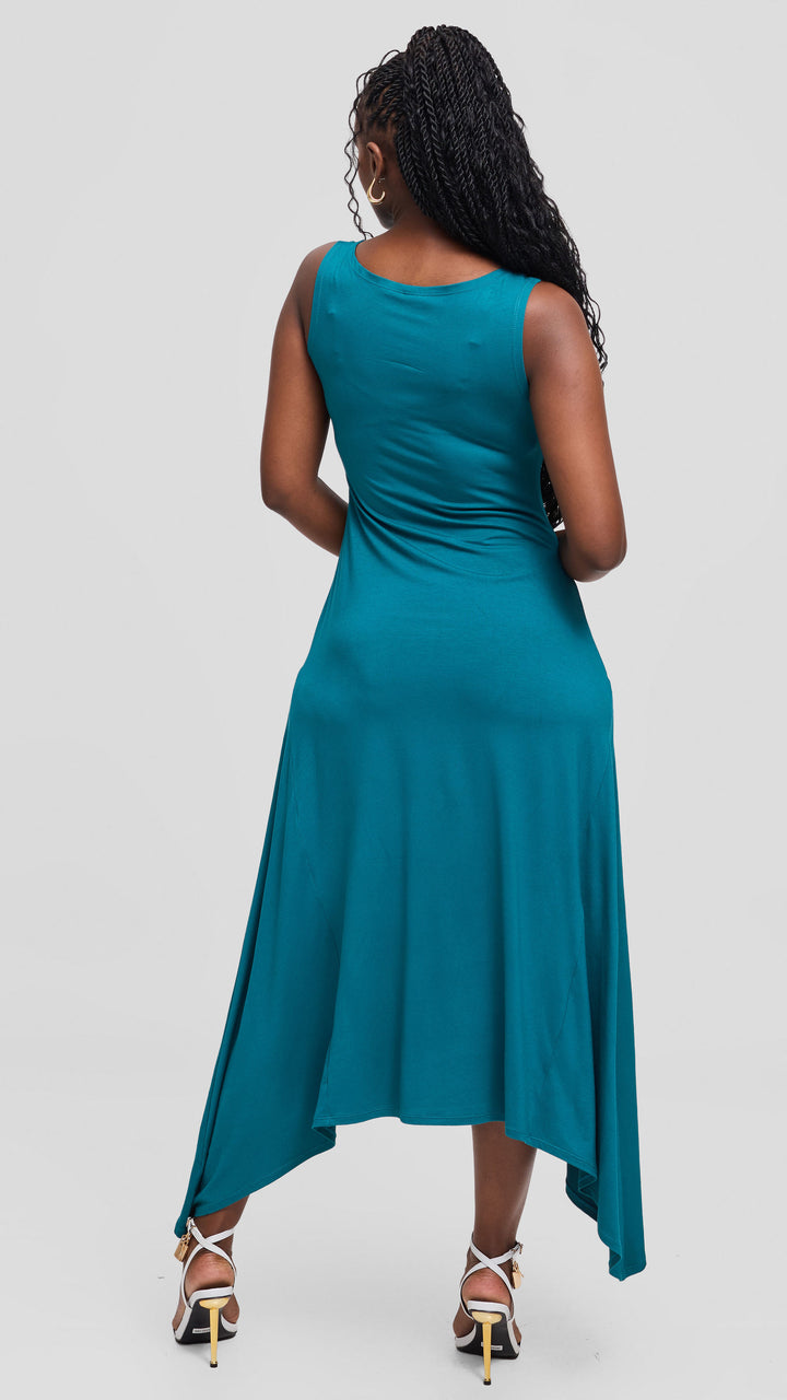 Vivo Sleeveless Godet Midi Dress in Jersey - Dark Teal