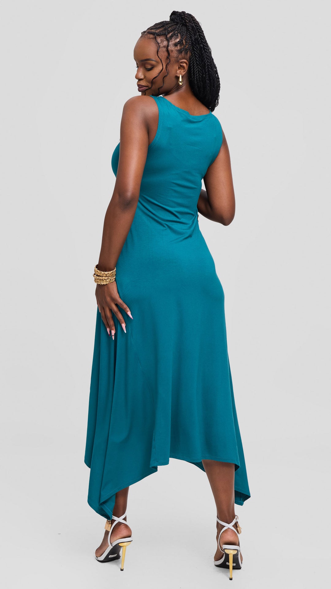 Vivo Sleeveless Godet Midi Dress in Jersey - Dark Teal